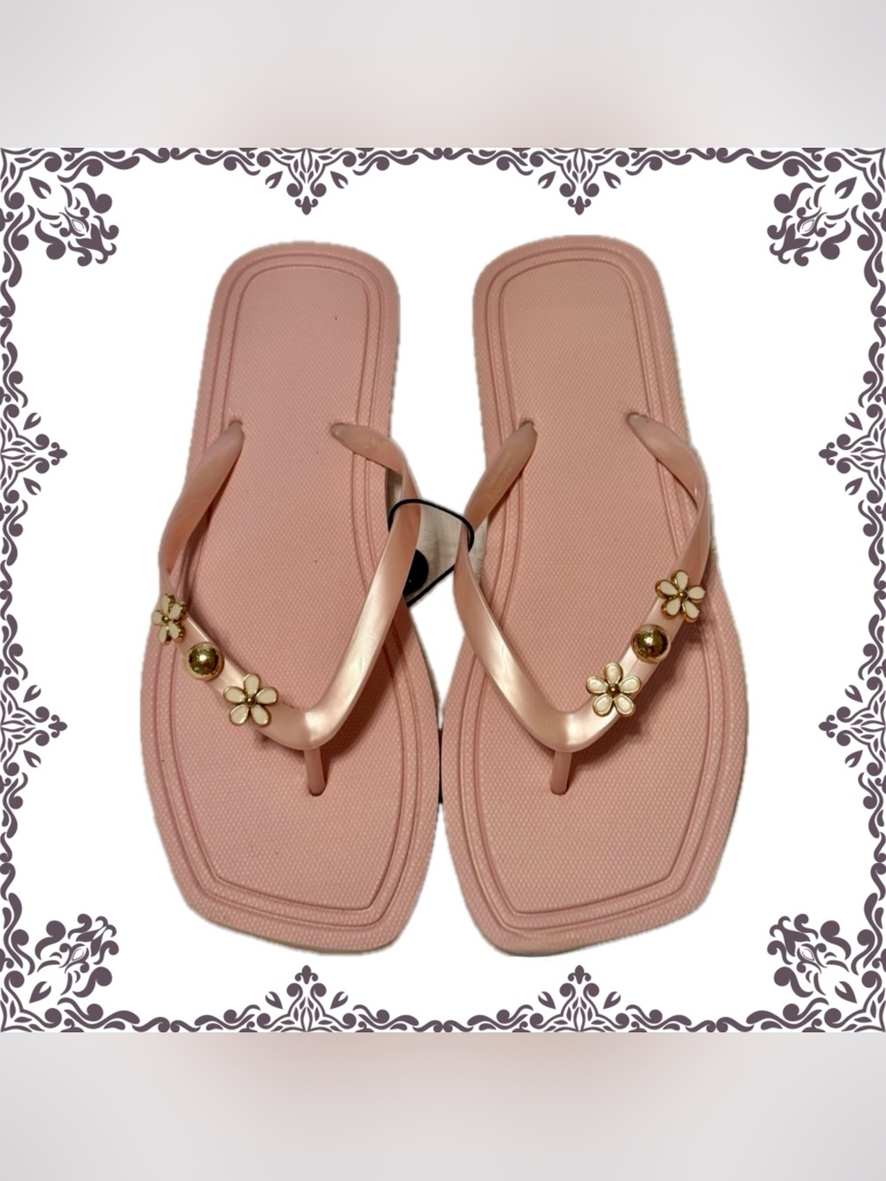Sandals Flip Flops slip on shoes- sz 5/6 small. NEW! Peachy pink w/ gold accents